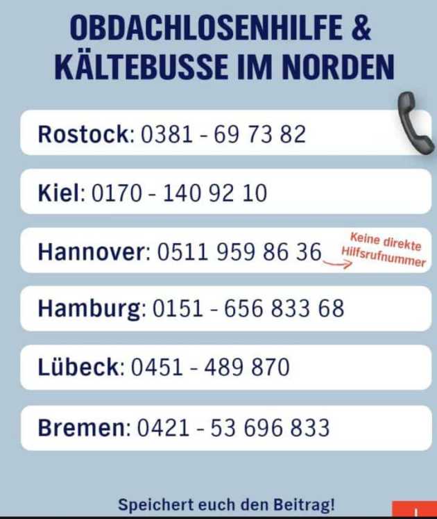 Obdachlosenhilfe und Kältebus im Norden